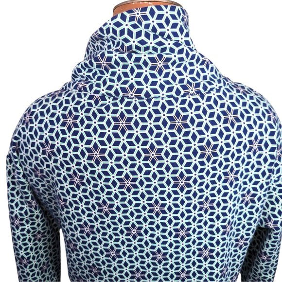 Talbots Small Long Sleeve Turtleneck Stretch Cotton Blue Green Geometric Print - Picture 7 of 11